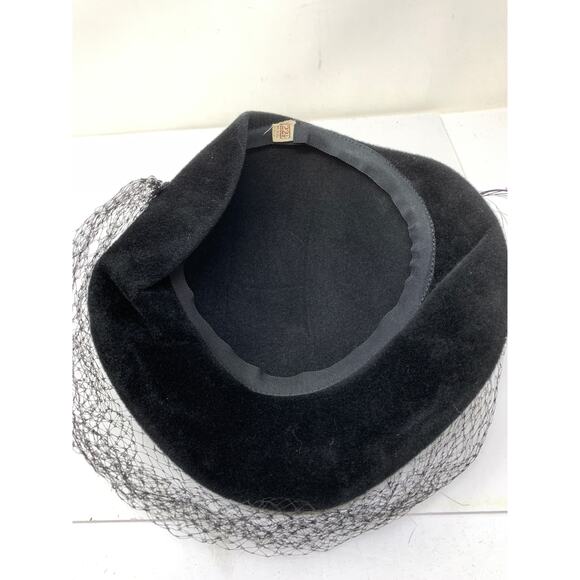 Vintage Black Wool Hat Mesh Feather Rhinestone Details *READ main image 7